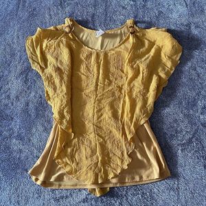 Naif Mustard Yellow Top Cold Shoulder Boho Blouse With Under Cami Size Medium